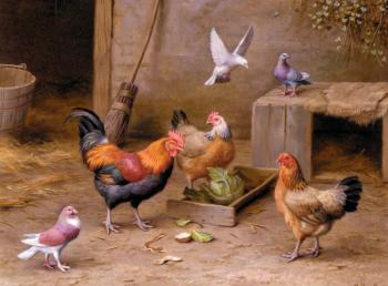 Edgar Hunt : Chickens In A Farmyard
